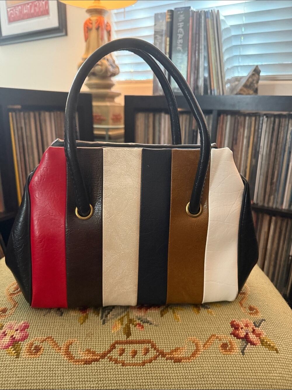 Vintage 70s Striped Mod Revival Rockabilly Beatnik Boho Indie Top Handle Bag